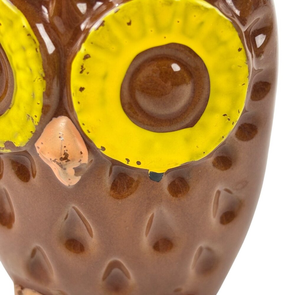 Vintage Owl Salt And Pepper Shakers Set Large Brown Yellow Eyes Ceramic - Picture 9 of 10